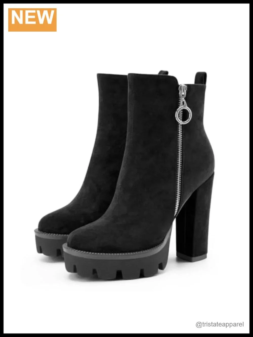 Suede Platform Ankle Boots Chunky Heel Lug Sole Zippered Booties